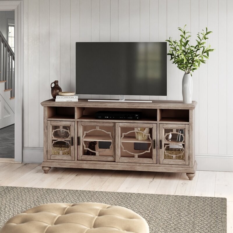 TV stand with a distressed paint finish for a shabby chic look