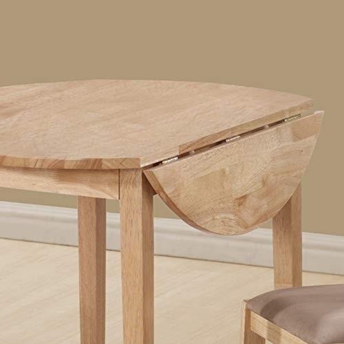 Monarch Specialties 3-Piece Dining Set with a 36-Inch Diameter Drop Leaf Table, Natural