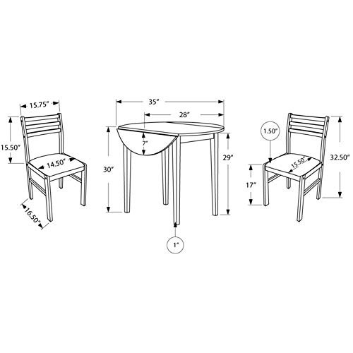 Monarch Specialties 3-Piece Dining Set with a 36-Inch Diameter Drop Leaf Table, Natural