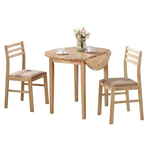 Monarch Specialties 3-Piece Dining Set with a 36-Inch Diameter Drop Leaf Table, Natural