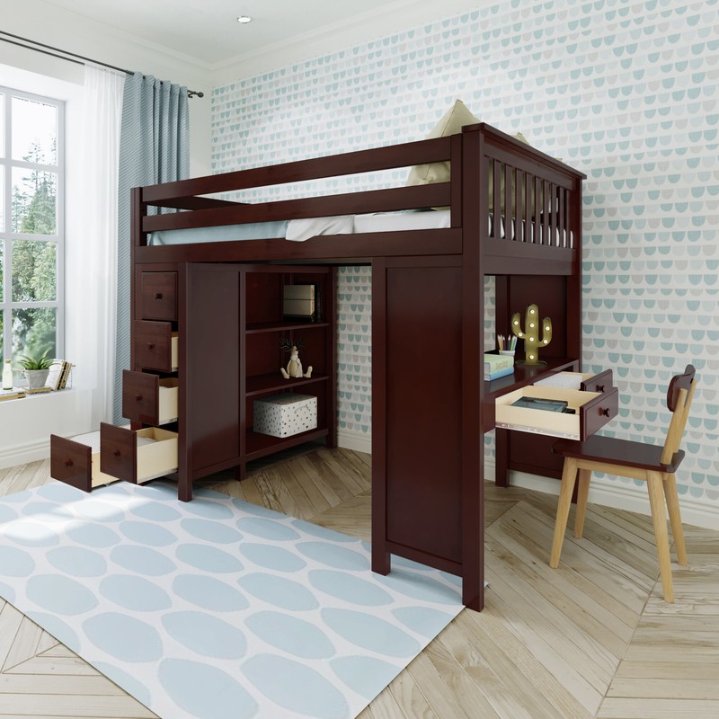Monserrat Full Solid Wood Loft Bed with Bookcase by Three Posts™ Baby & Kids
