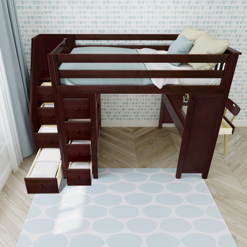Monserrat Full Solid Wood Loft Bed with Bookcase by Three Posts™ Baby & Kids
