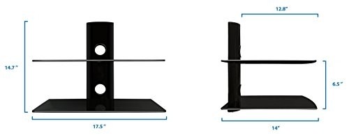 Mount-It! Floating Wall Mounted Shelf Bracket Stand for AV Receiver, Component, Cable Box, Playstation4, Xbox1, VCR Player, Blue Ray DVD Player, Projector, Capacity 44 lbs, Two Shelves, Tempered Glass