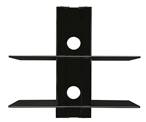 Mount-It! Floating Wall Mounted Shelf Bracket Stand for AV Receiver, Component, Cable Box, Playstation4, Xbox1, VCR Player, Blue Ray DVD Player, Projector, Capacity 44 lbs, Two Shelves, Tempered Glass