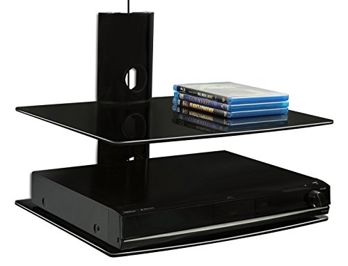 Mount-It! Floating Wall Mounted Shelf Bracket Stand for AV Receiver, Component, Cable Box, Playstation4, Xbox1, VCR Player, Blue Ray DVD Player, Projector, Capacity 44 lbs, Two Shelves, Tempered Glass