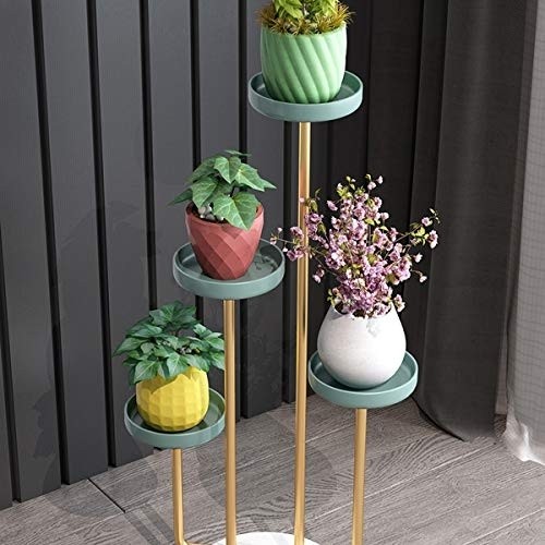 Multi-Tier Flower Potted Stand, Marble Base, Iron Flower Pot, European Indoor Corner Flower Shelf, Garden Plant Shelf Storage Rack, for Home Garden Yard Decor