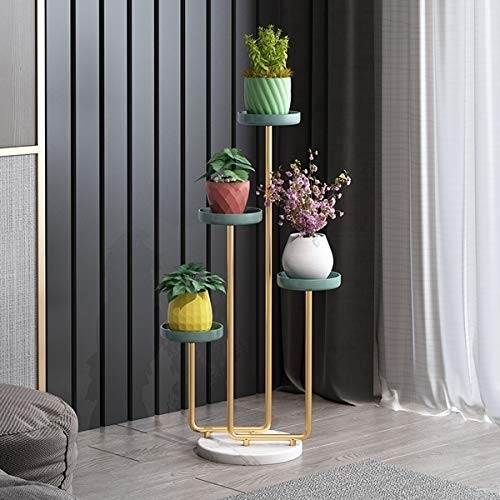 Multi-Tier Flower Potted Stand, Marble Base, Iron Flower Pot, European Indoor Corner Flower Shelf, Garden Plant Shelf Storage Rack, for Home Garden Yard Decor