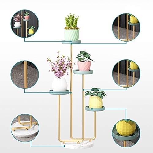 Multi-Tier Flower Potted Stand, Marble Base, Iron Flower Pot, European Indoor Corner Flower Shelf, Garden Plant Shelf Storage Rack, for Home Garden Yard Decor
