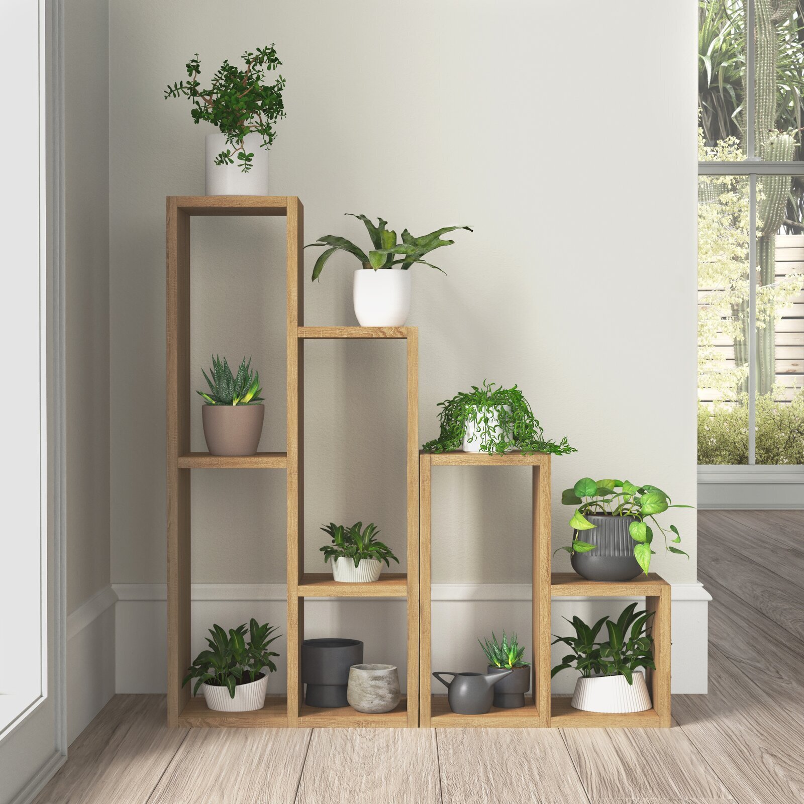 Multi Tiered Oak Plant Stand