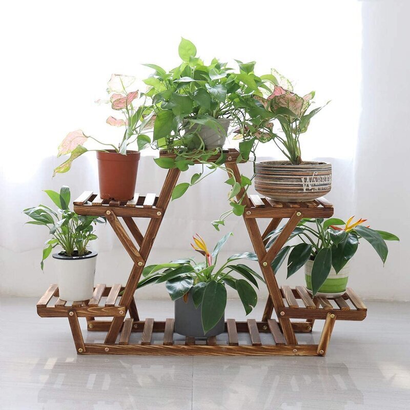 Multi tiered Wooden Plant Rack Design