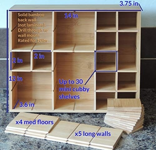 Multikeep Adjustable Shelf - Spice Rack, Floating Shelf, Figurine Shelf, Shadow Box or Drawer Organizer - for Wall Mount, Counter Top, Cabinet or Drawers - Bamboo Wood - Cookbook People