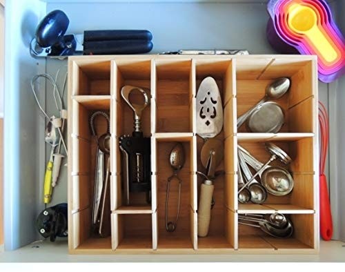Multikeep Adjustable Shelf - Spice Rack, Floating Shelf, Figurine Shelf, Shadow Box or Drawer Organizer - for Wall Mount, Counter Top, Cabinet or Drawers - Bamboo Wood - Cookbook People