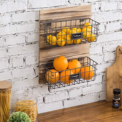 Hanging Basket for Storage White Super Sturdy and Cute Wall Hanging Fruit Basket/Wire Produce Basket Kitchen Essential Wall Mount Fruit Baskets for Kitchen 