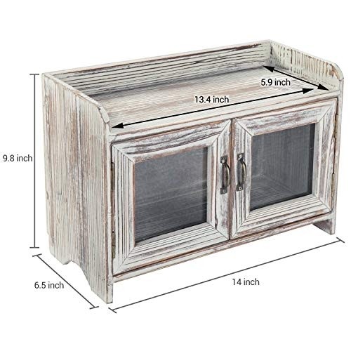 MyGift Torched Wood Countertop Storage Cabinet with 2 Glass Window Doors - Bathroom Vanity Chest or Kitchen Spice Shelves