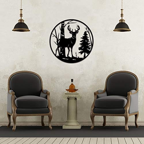 Nachic Wall Deer Metal Wall Art Forest Tree Sculpture Wall Art Decor for Indoor Outdoor Animal Metal Artwork Rustic Home Office Cabin Farmhouse Decorations