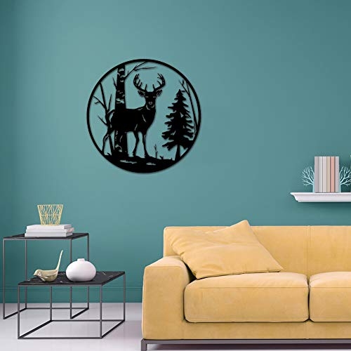 Nachic Wall Deer Metal Wall Art Forest Tree Sculpture Wall Art Decor for Indoor Outdoor Animal Metal Artwork Rustic Home Office Cabin Farmhouse Decorations