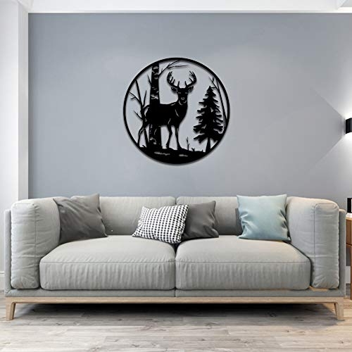 Nachic Wall Deer Metal Wall Art Forest Tree Sculpture Wall Art Decor for Indoor Outdoor Animal Metal Artwork Rustic Home Office Cabin Farmhouse Decorations