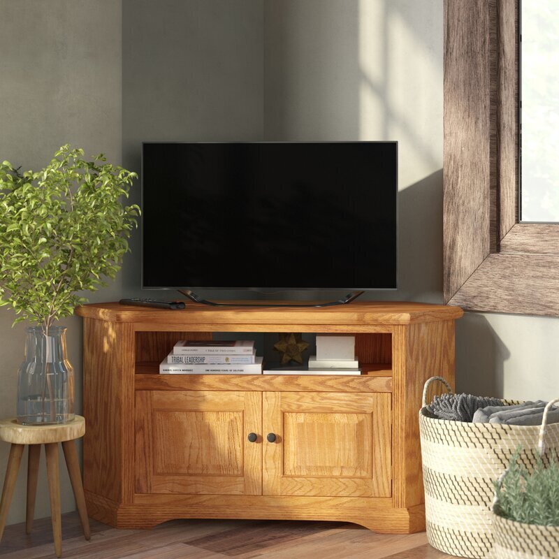 Natural wood corner tv stand