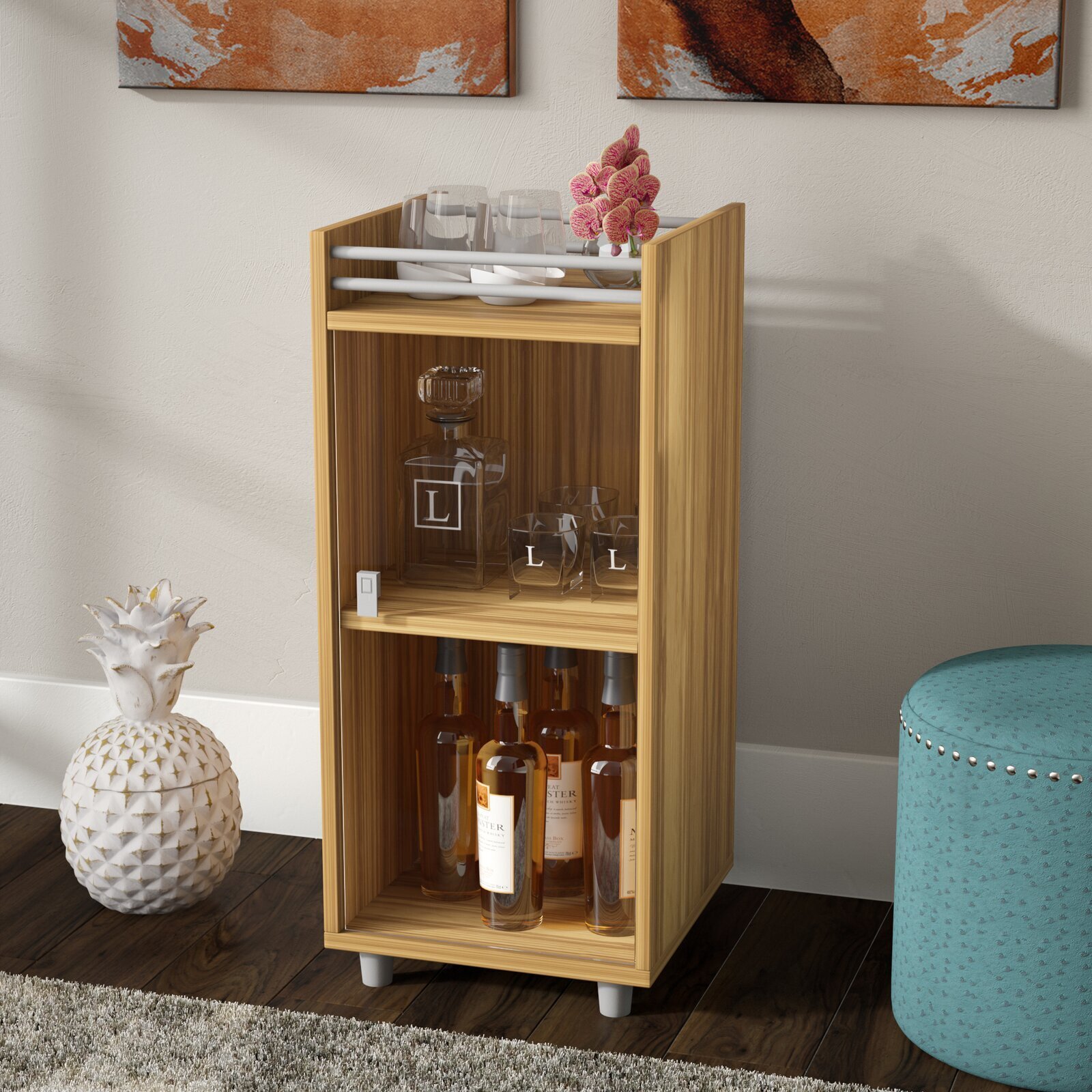 Natural Wood Modern Mini Bar for Small Spaces