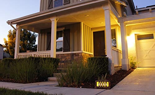 Natures Mark Solar Power Lighted House Numbers Address Sign - LED Illuminated Outdoor Resin Light Up House Number Sign Decor for Home Yard Street (Rock)