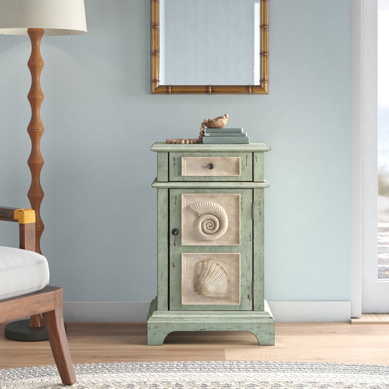 Nautical side table with seashell accents