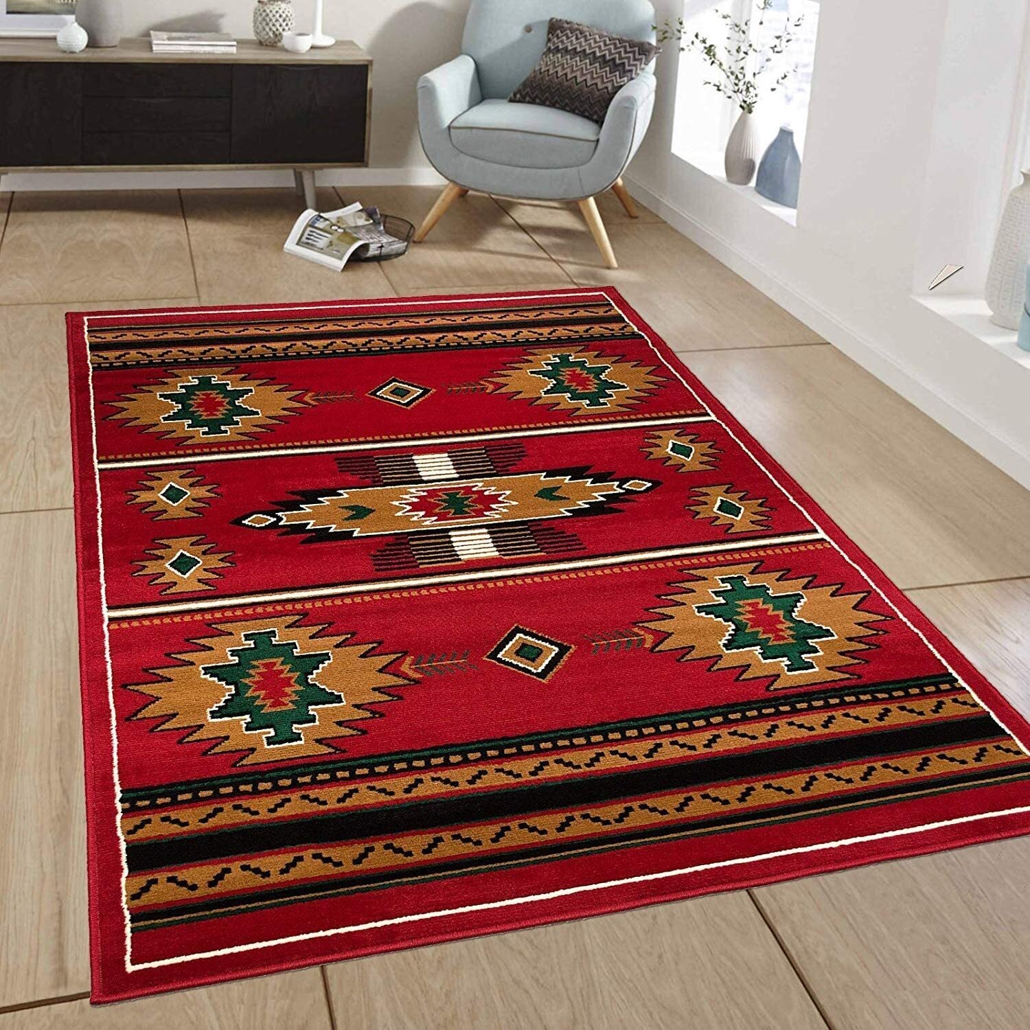 Navajo Inspired Red Patterned Rug