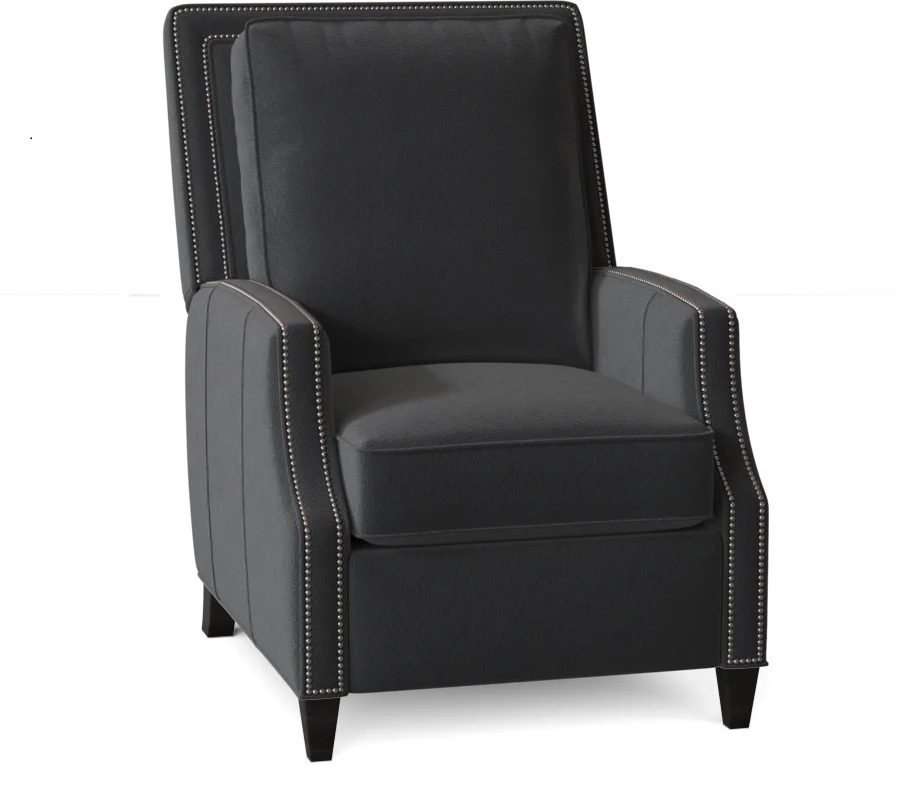 Navy blue leather recliner with a nailhead trim