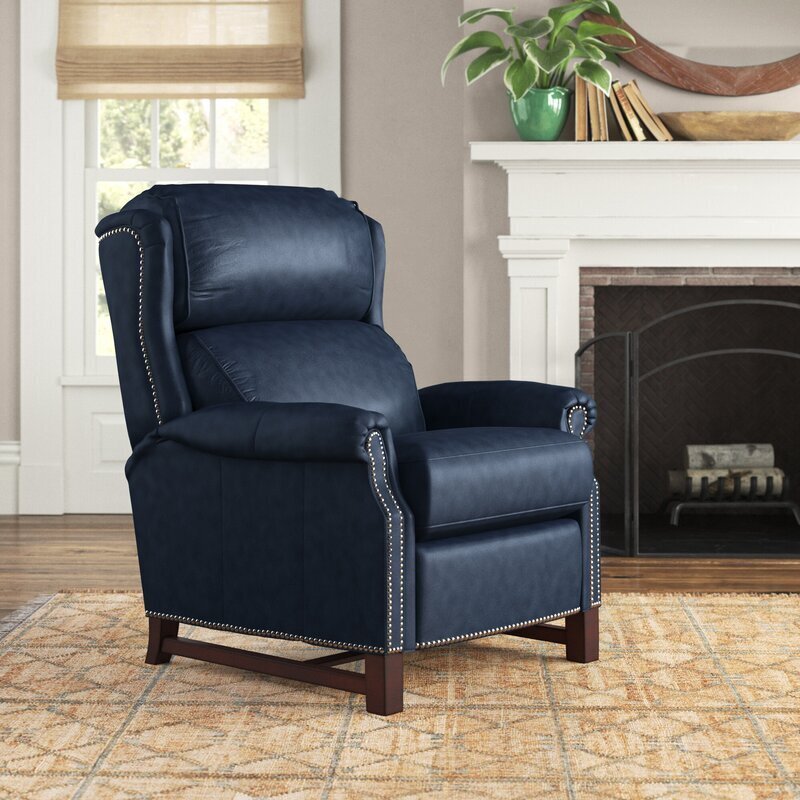 Navy leather recliner with footrest