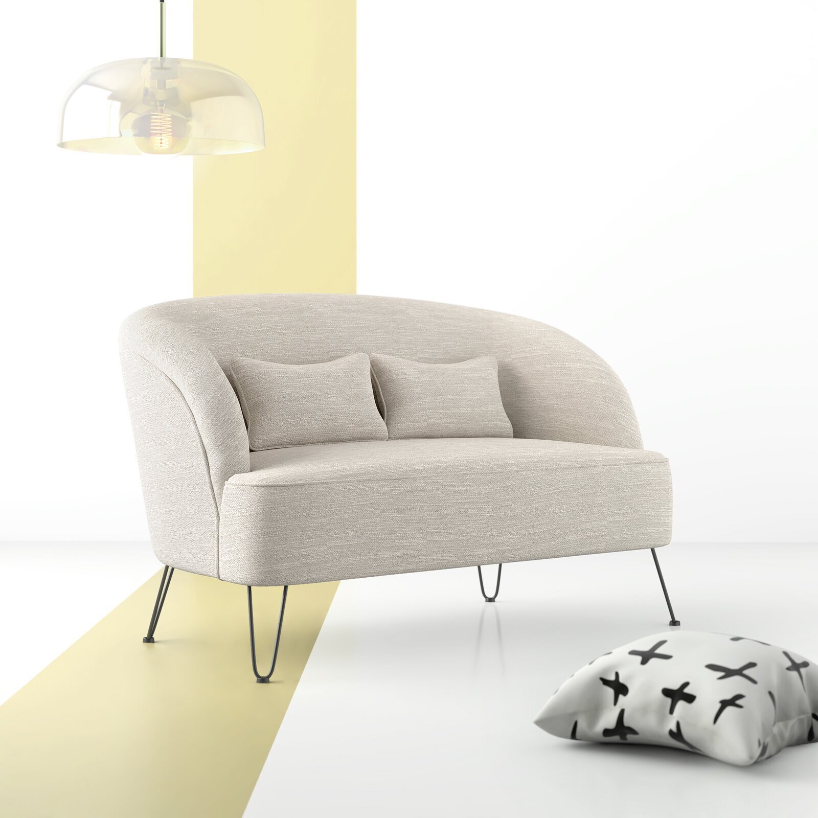 Neutral Recessed Arm Rollback Chair Loveseat