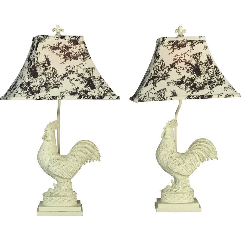 Neutral Rooster Lamp With Patterned Shade