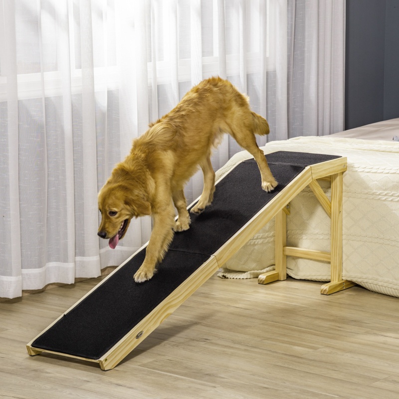 Non-slip Carpet Top Platform Pine Wood 74" Pet Ramp