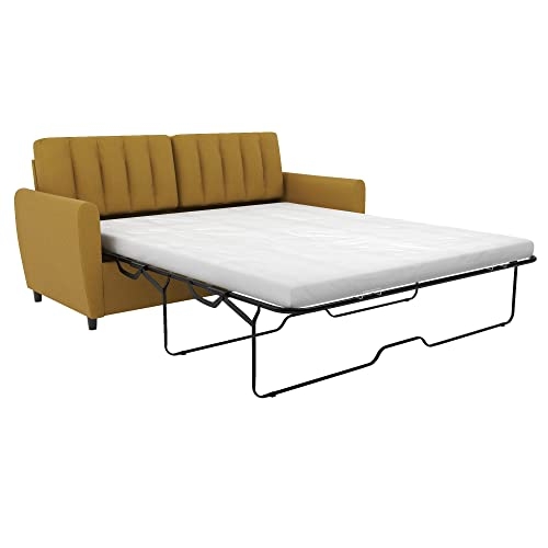 Novogratz Brittany Sleeper Sofa with Memory Foam Mattress - Queen - Mustard