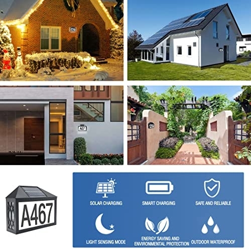 NUFR RGB House Numbers Solar Powered, Intelligent Remote Control, Seven Light Colors Can Be Adjusted, IP55 Waterproof, Solar House Numbers for Outside.