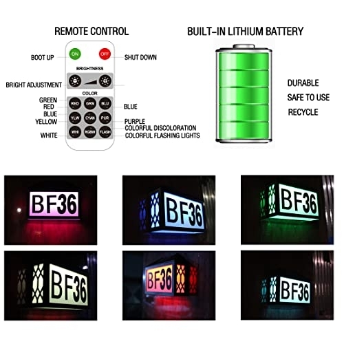 NUFR RGB House Numbers Solar Powered, Intelligent Remote Control, Seven Light Colors Can Be Adjusted, IP55 Waterproof, Solar House Numbers for Outside.