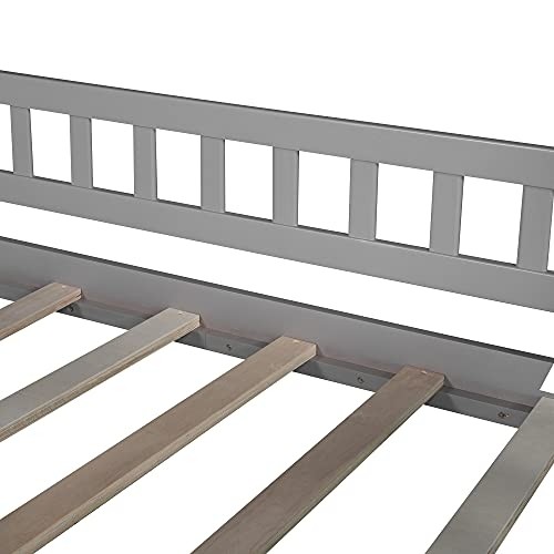 OCTM Twin Over Twin Bunk Bed with Two Drawers and Slide,House Bunk Beds with Roof for Boys or Girls, No Box Spring Needed (Gray)