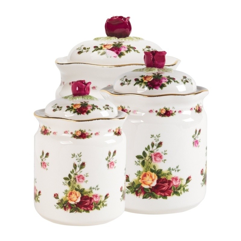 Old Country Roses 3 Piece Kitchen Canister Set