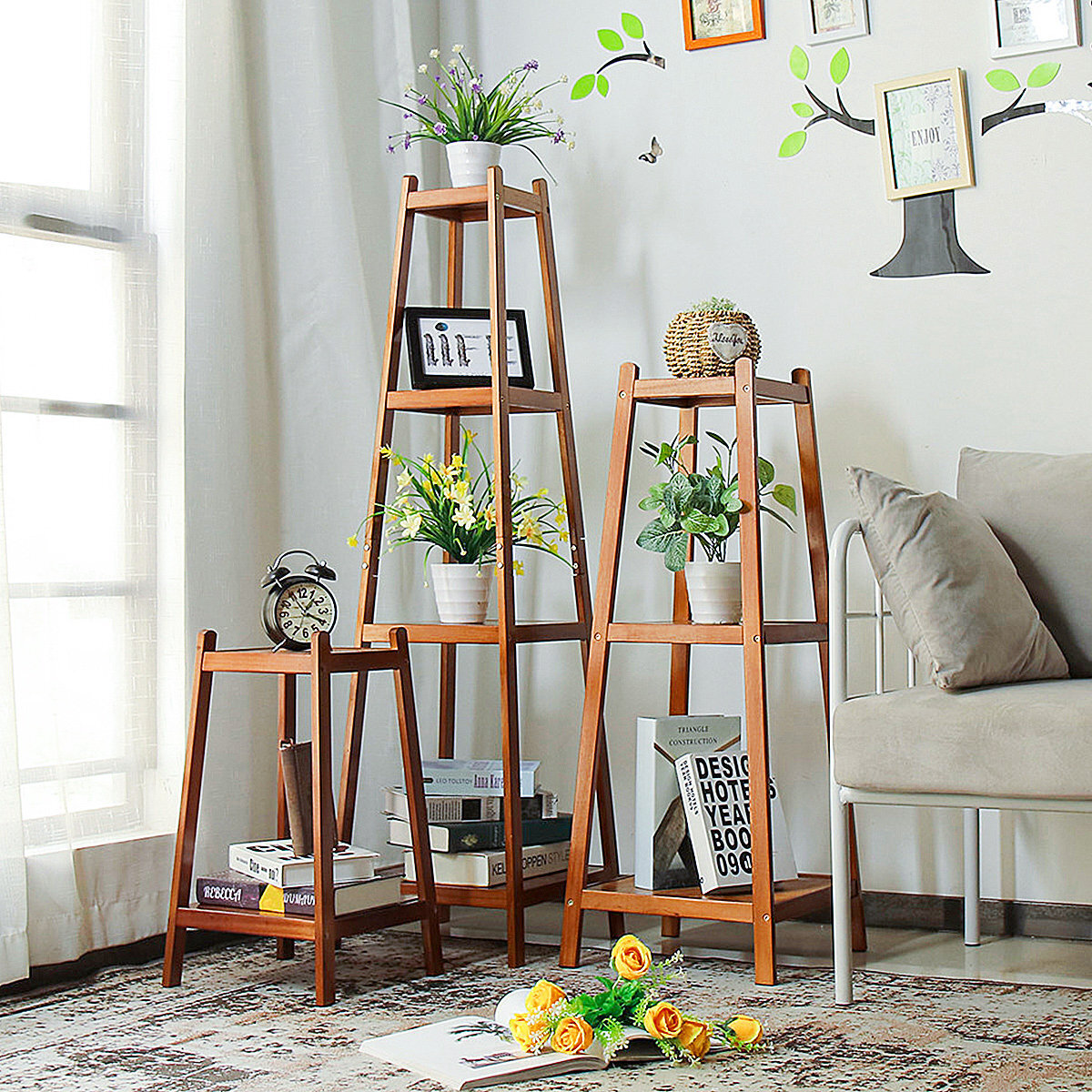 Old fashioned wooden plant stands