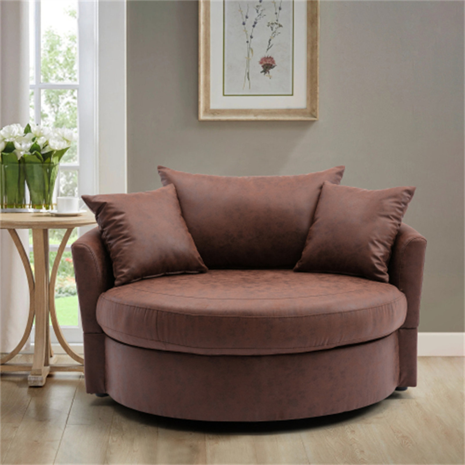 One Color Rustic Round Leather Couch