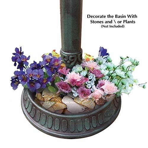 Outdoor Pedestal Bird Bath Stand with Steel Ground Anchors, Stylish & Elegant Faux Stone Designed Garden Ornament Made from Plastic, Lawn Patio Garden Sculpture Water Container