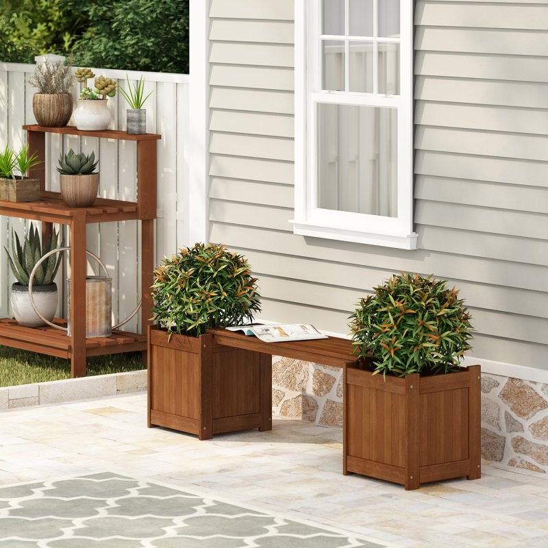 Outdoor Wooden Bench With Planters