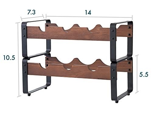 OUVINTE 2 Tier Stackable Wine Rack Rustic Freestanding Floor Wine Holder Table Wine Shelf Countertop Wine Stand Small Standing Bottle Storage Racks for Pantry, Bar, Cabinet