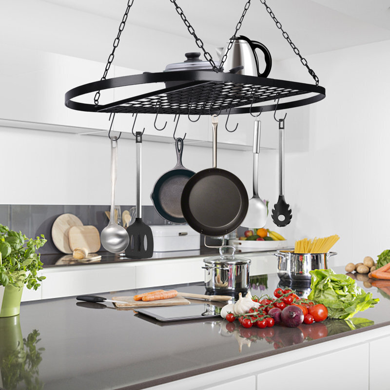 Oval Open Grid Metal Chain Hung Pot Rack