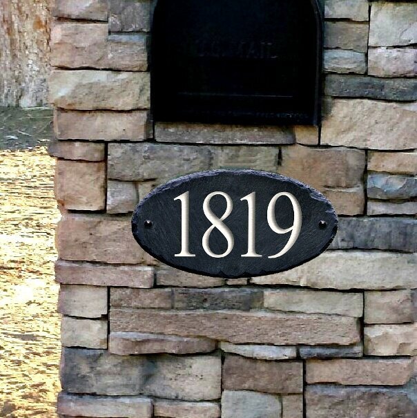 Oval Slate Plaque with Carved Numbers