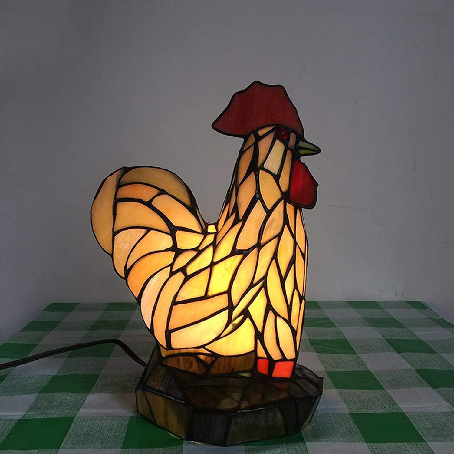 Pale stained glass chicken lamp