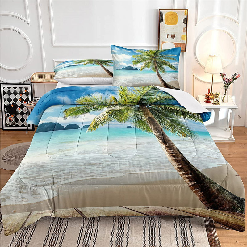 Palm Tree Beach Comforter Set King