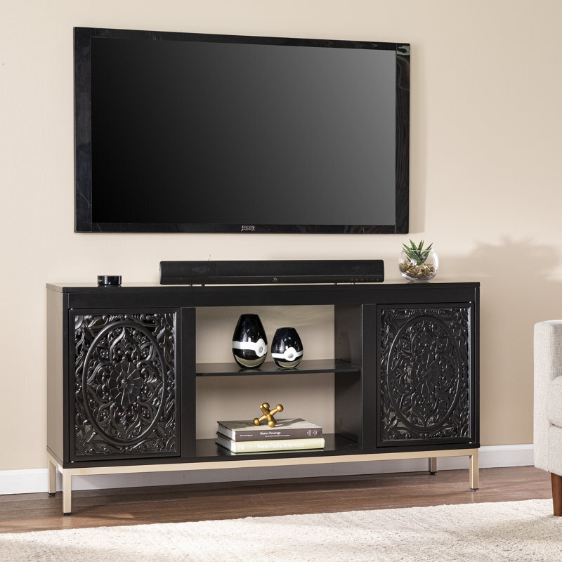 Pan Asian TV Stand With Carved Wood Doors