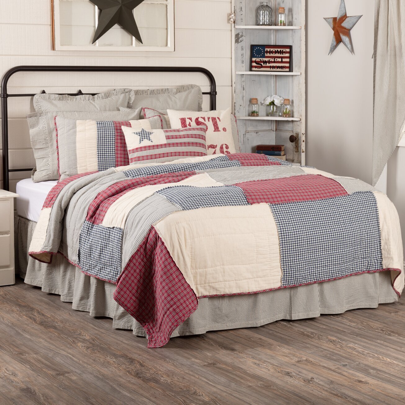 Patchwork quilt in American flag colors