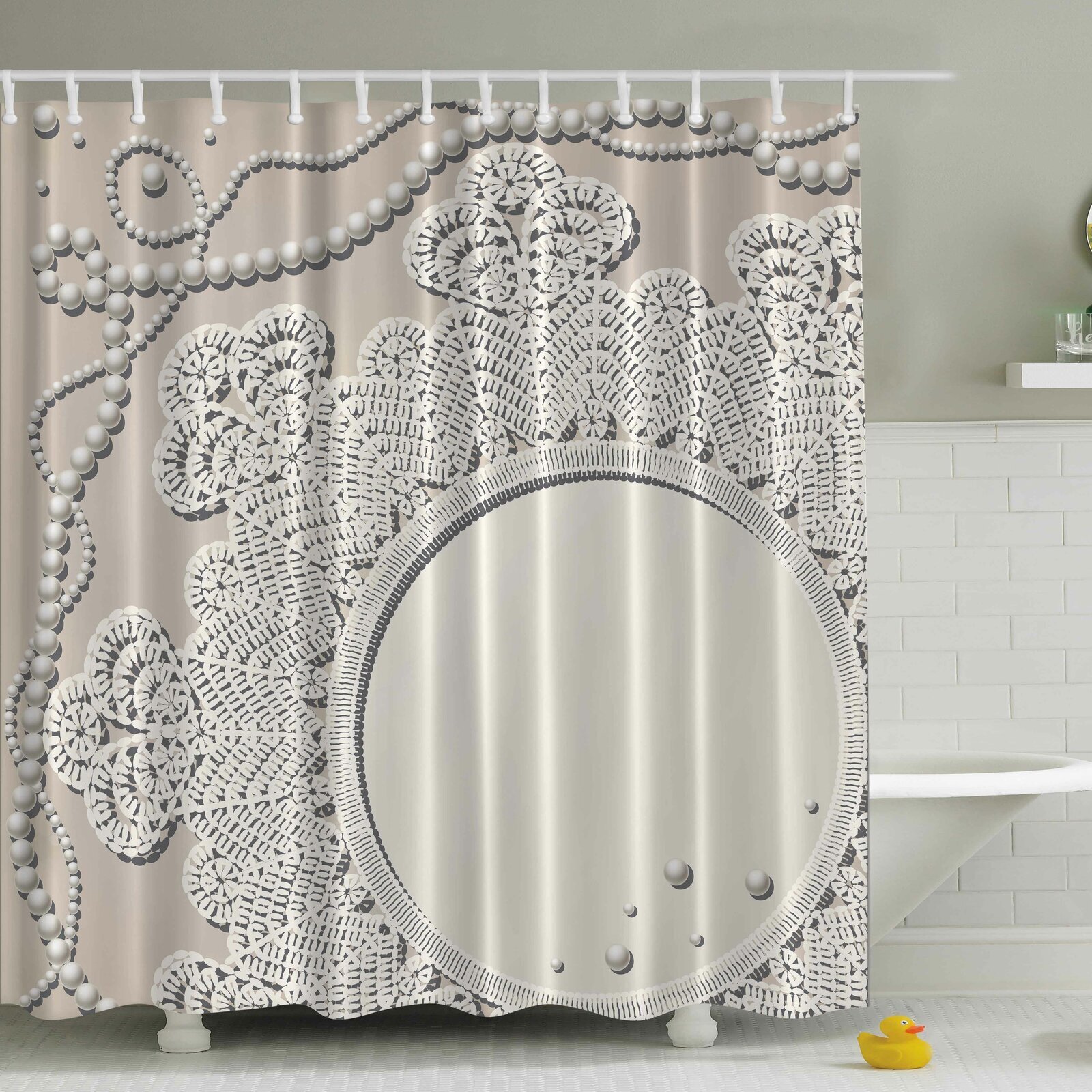 Pearl Mirror Lace Design Shower Curtain