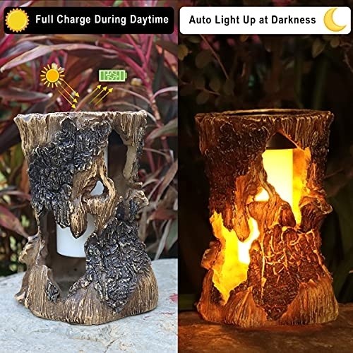 pearlstar Solar Lantern Light Outdoor Waterproof- Stump Flame lamp Dancing Flickering Tabletop Light, Solar Powered Decorative Lighting Lantern for Garden Patio Pathway Deck Yard Decor