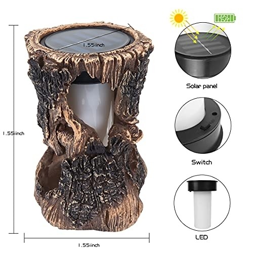 pearlstar Solar Lantern Light Outdoor Waterproof- Stump Flame lamp Dancing Flickering Tabletop Light, Solar Powered Decorative Lighting Lantern for Garden Patio Pathway Deck Yard Decor